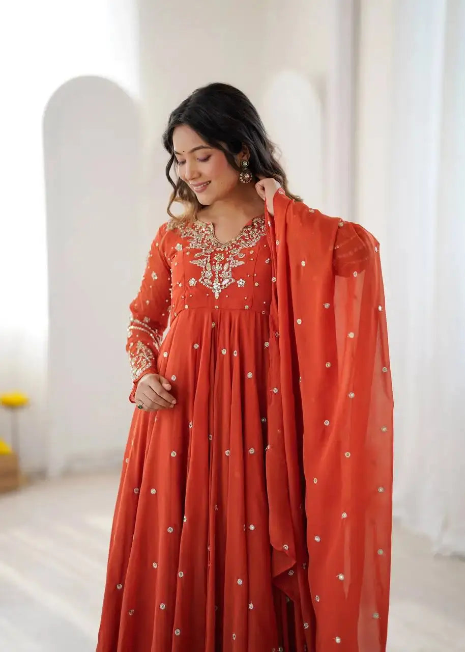 Orange Embroidered Suit – Dupatta Drape View | KU246 | Kalyanja