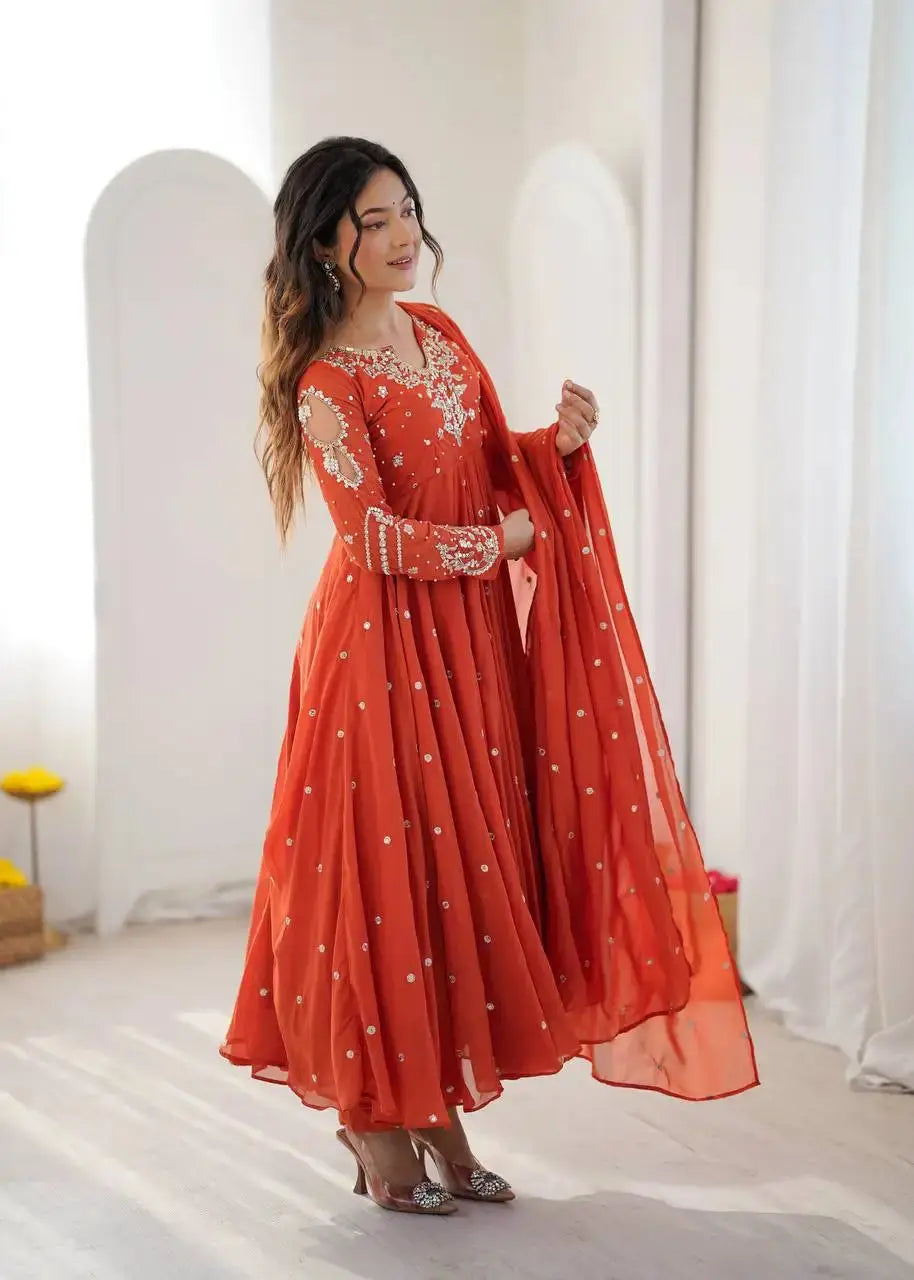 Orange Faux Georgette Anarkali Suit – Side Profile | KU246 | Kalyanja
