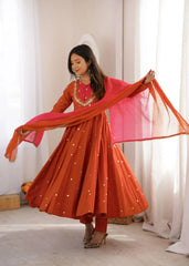 Orange Anarkali Suit with Ombre Dupatta Spread Wide – KU247