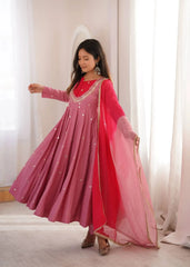 Pink Sequins Embroidered Anarkali Suit – back view showing open tie-up back
