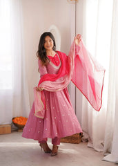 Pink Suit – full-length side-angle view showing ombre dupatta gradient