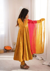 Yellow Anarkali Suit – second front view showing 48-inch flair and straight pant