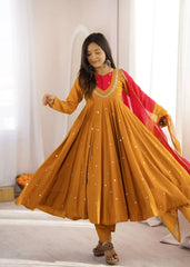 Yellow Anarkali Suit – second full-length pose showing two-tone design and ombre dupatta