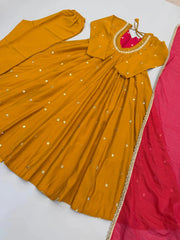 Yellow Suit – full-length side-angle view showing ombre dupatta gradient