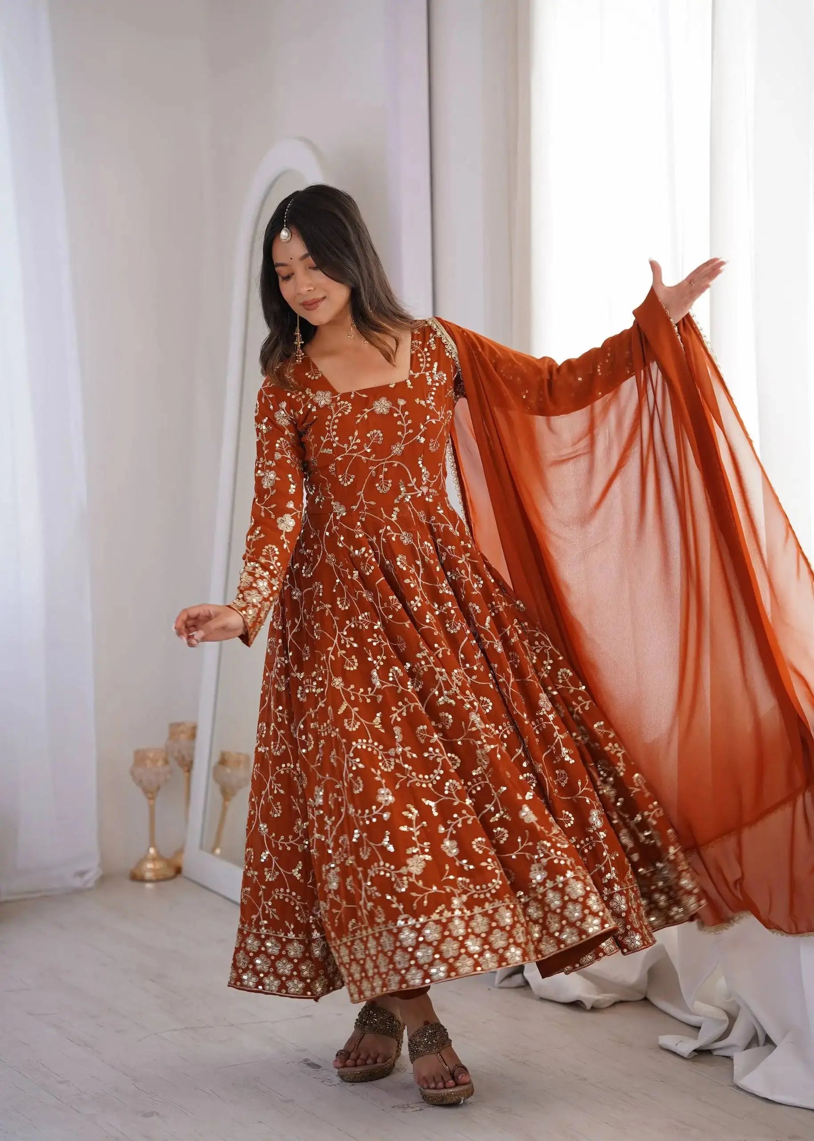 Orange Sequins Embroidered Suit – Dupatta View | KU248 | Kalyanja