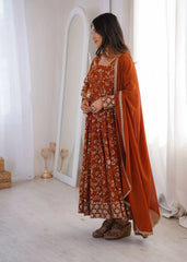 Orange Faux Georgette Anarkali Suit – Side View with Dupatta | Kalyanja
