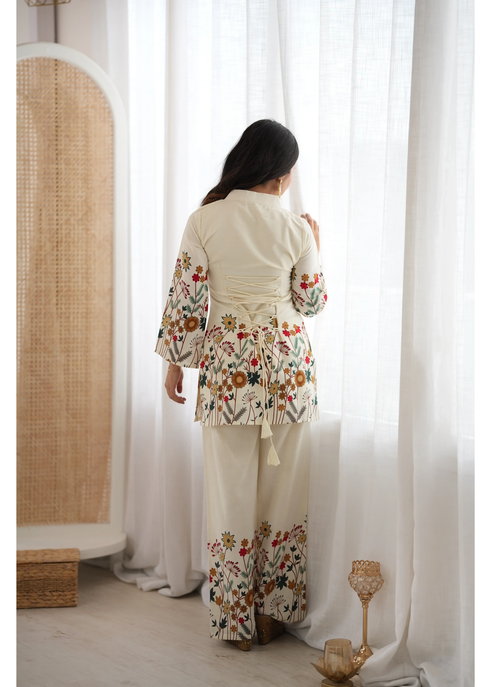 Off White Suit Back View Showing Corset Dori Lace-Up – KU249