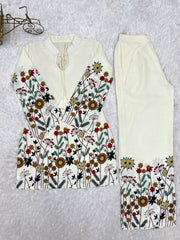 Off White Digital Floral Print Suit Set Flat Lay – KU249