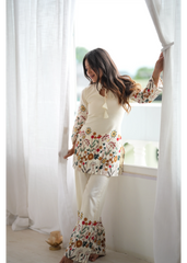 Off White Floral Print Suit Natural Light Front View – KU249