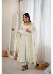 White Handwork Suit with Dupatta Drape – KU250 | Kalyanja