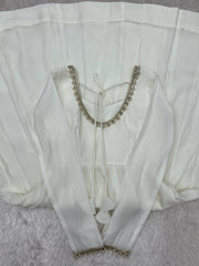 White Handwork Suit – Flat Lay Back Neckline and Dori Detail | Kalyanja