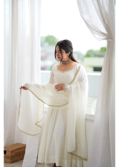 White Handwork Suit – Plus Size Model Outdoor View | Kalyanja