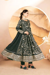 Dark Green Star Georgette Anarkali Suit – Side View with Hem Border | Kalyanja