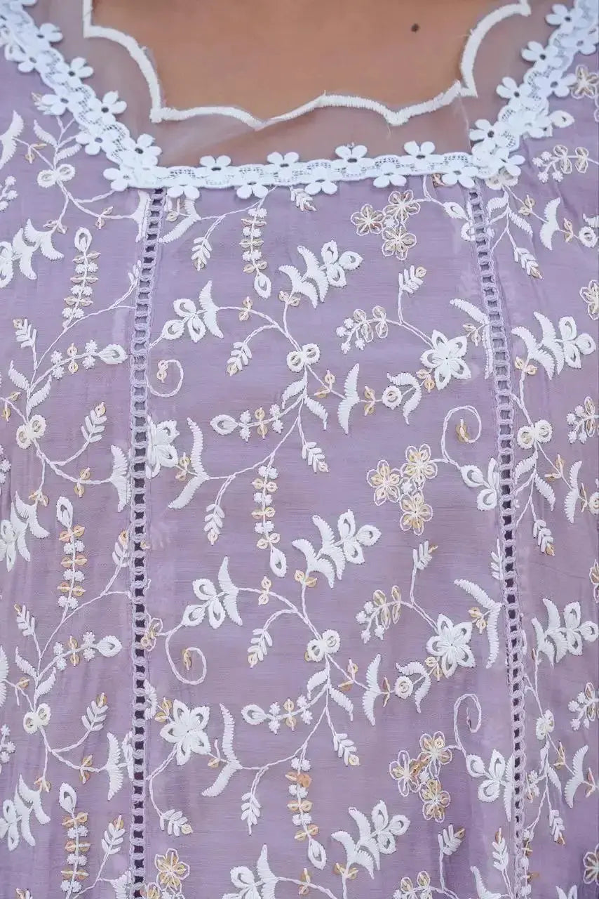 Lavender Sequins Suit close-up embroidery detail