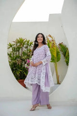 Lavender Sequins Suit close portrait with embroidery detail