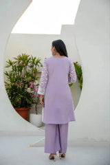 Lavender Sequins Suit sleeve cuff lace detail