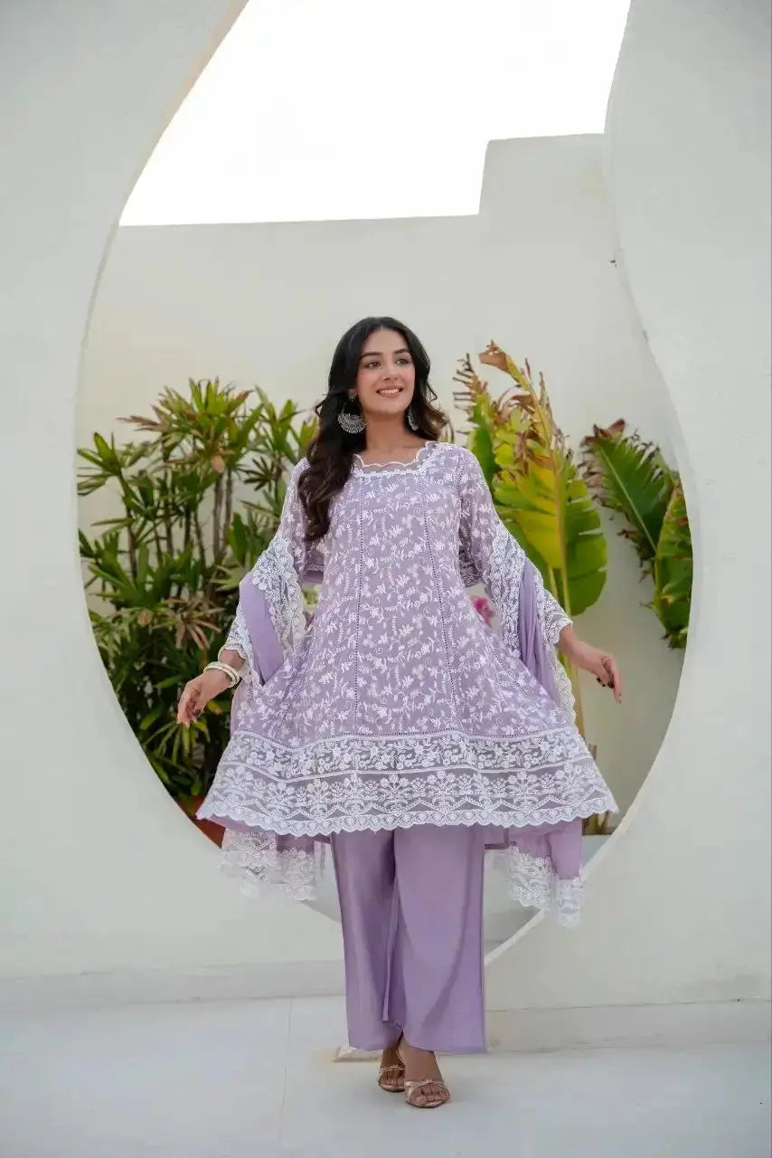Lavender Sequins Suit flared silhouette in motion