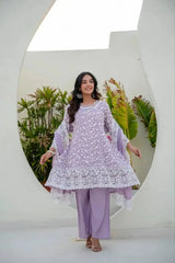 Lavender Sequins Suit flared silhouette in motion