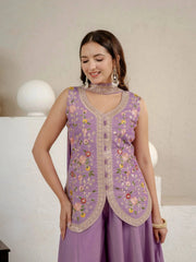Sequins and Zari Embroidery Detail on Lavender Koti Suit