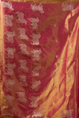 Saree with elephant pattern on a red and gold fabric
