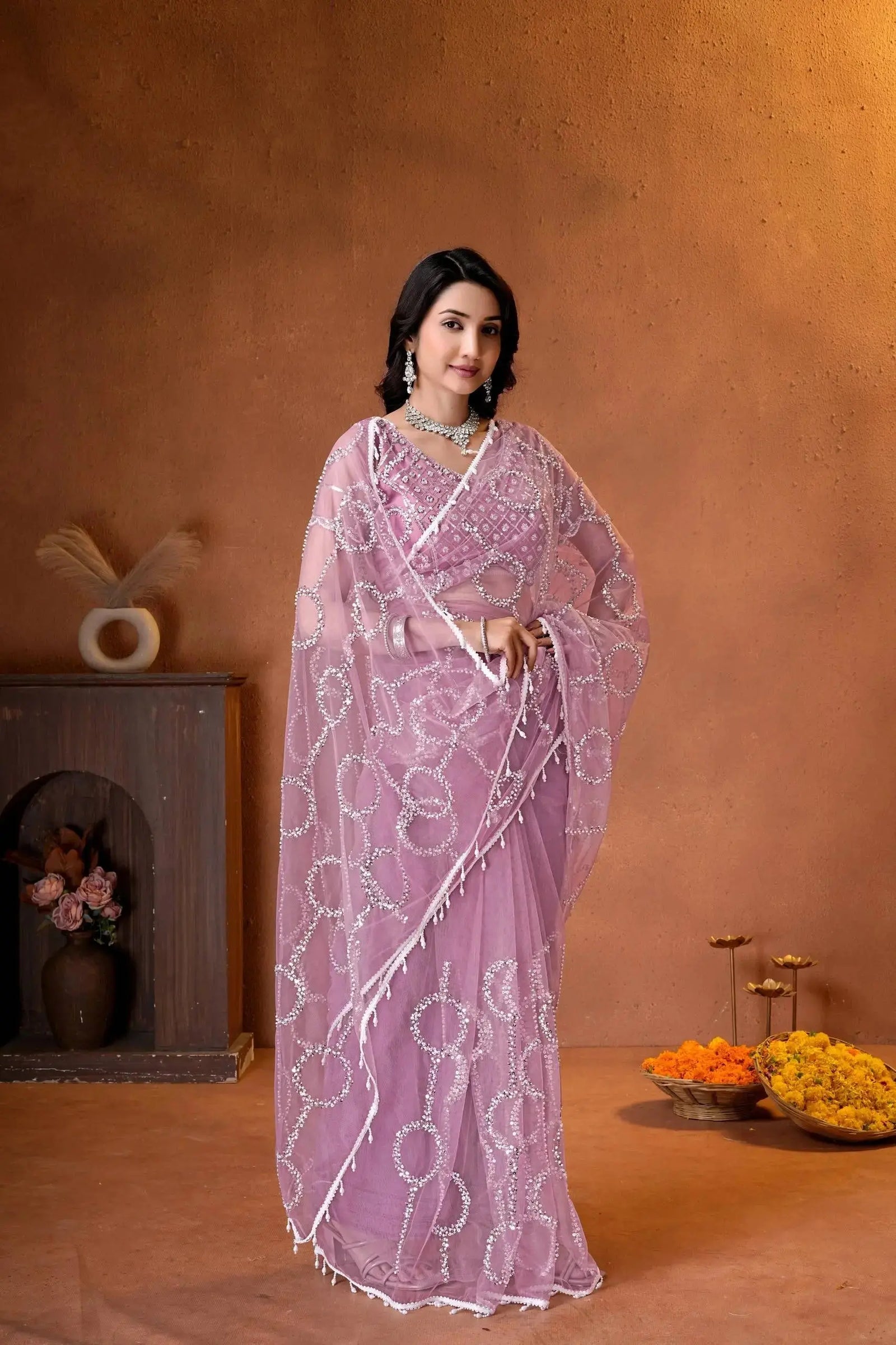Perfect designer saree for weddings, receptions, engagement ceremonies, festive celebrations, and special evening occasions.