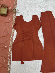 Light Orange Suit Set Flat Lay – Inner Lining with Dori Back and Bell Bottom Pant