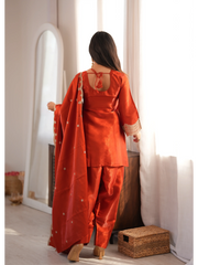 Light Orange Sequins Suit back view with dori tie-up