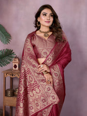 Maroon Soft Satin Silk Zari Weaving Saree