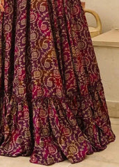 Purple patterned fabric with a white background