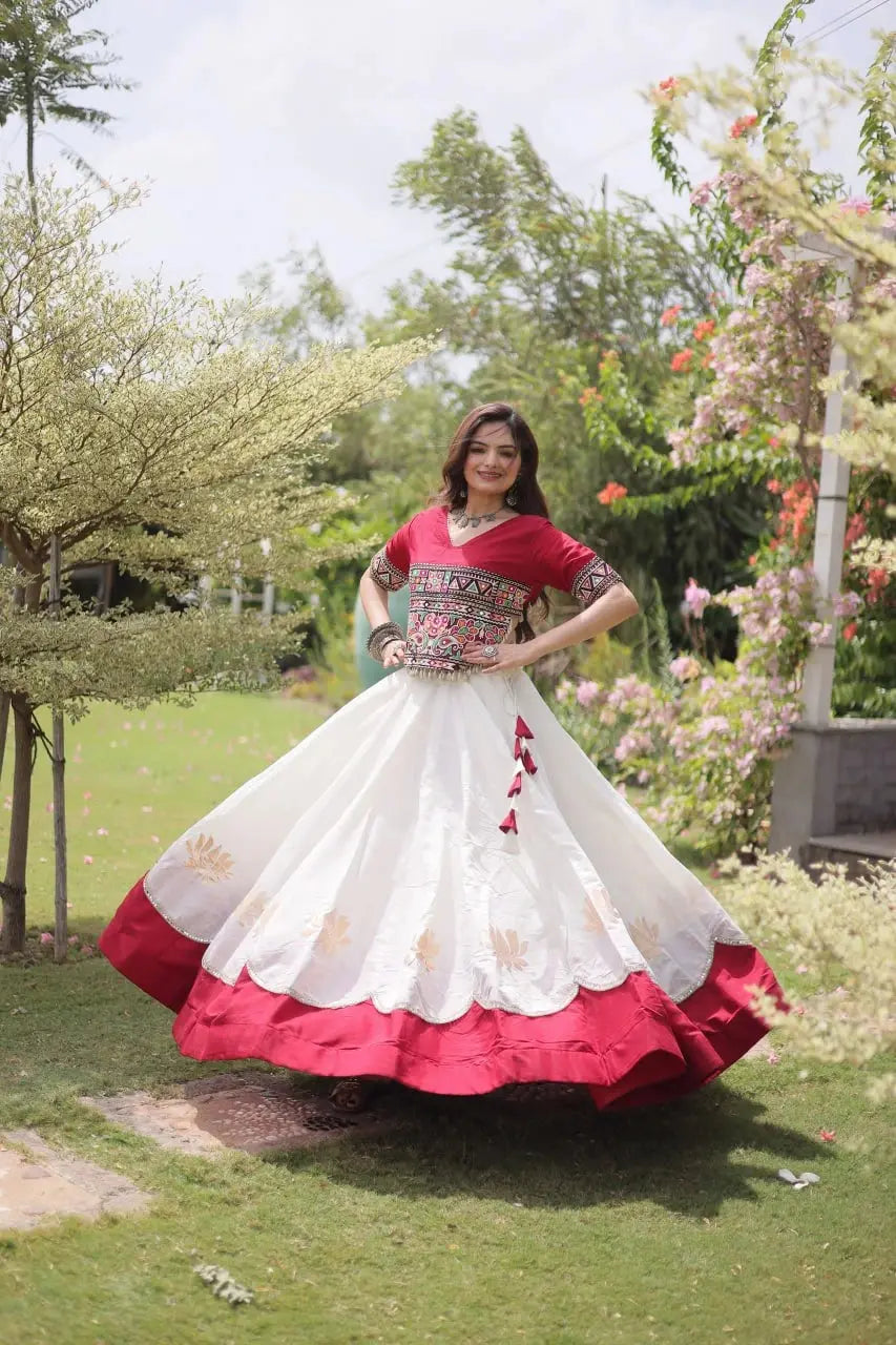 Beautiful Ivory White Ethnic Lehenga with Intricate Embroidered Choli and Elegant Flared Skirt