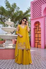 Mustard yellow georgette kurti set - kalyanja