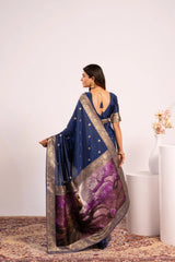 Navy Blue Soft Banarasi Silk Saree Kalyanja Fashion