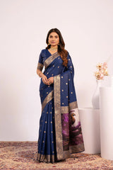 Navy Blue Soft Banarasi Silk Saree Kalyanja Fashion