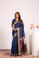 Navy Blue Soft Banarasi Silk Saree Kalyanja Fashion