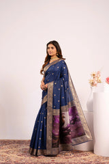 Navy Blue Soft Banarasi Silk Saree Kalyanja Fashion