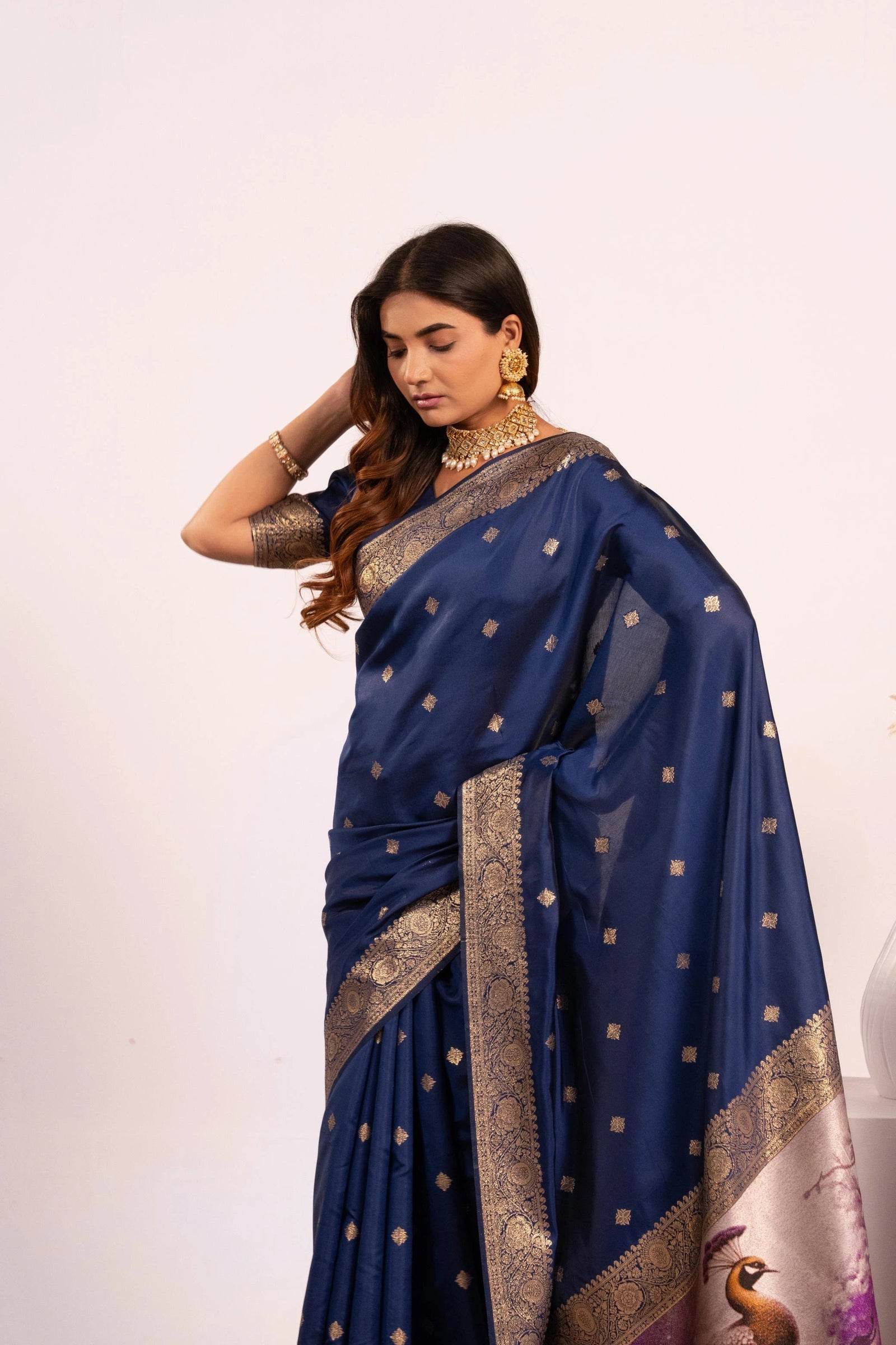 Navy Blue Soft Banarasi Silk Saree Kalyanja Fashion