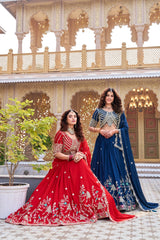 Designer navy blue lehenga crafted in pure Vichitra fabric with sequins embroidery