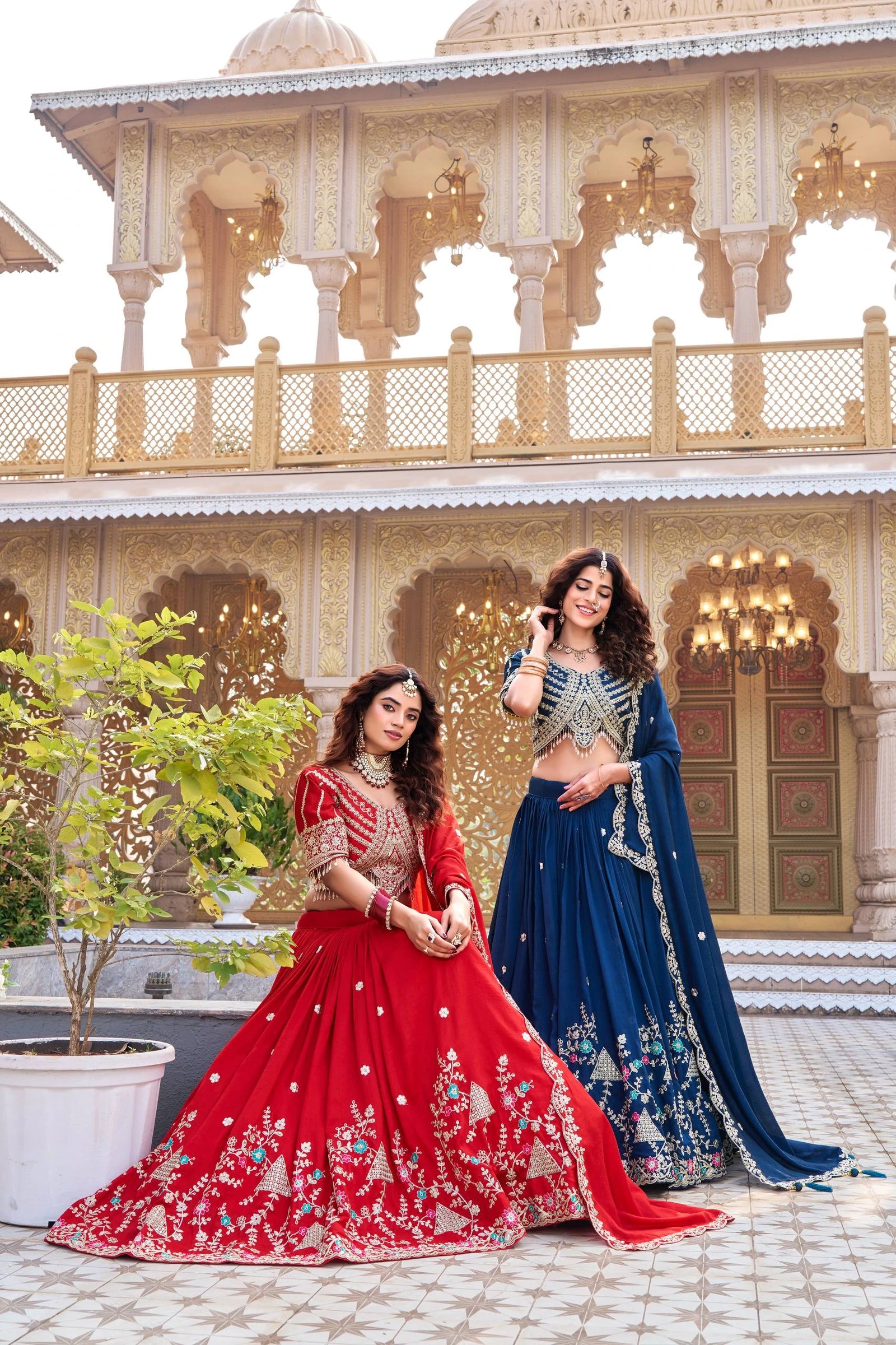 Handcrafted navy blue lehenga featuring sequins and thread detailing for festive occasions