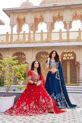 Stylish pure Vichitra lehenga in navy blue with elegant sequins and embroidery patterns