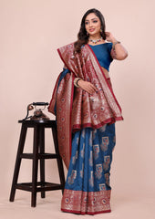 Navy Blue Zari Weaving Soft Silk Saree