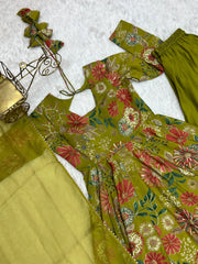 Olive Green Discharge Print Suit flat lay showing print detail