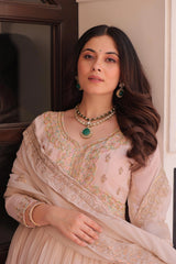 Woman in traditional attire with jewelry indoors