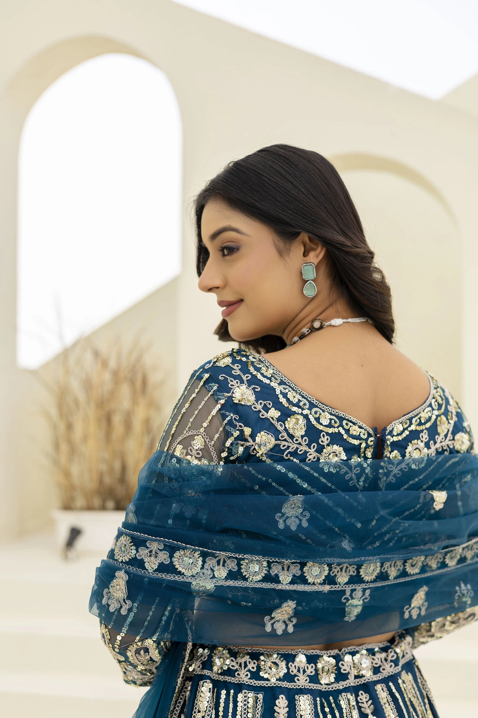 blue embroidered lehenga back portion - kalyanja