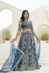blue embroidery lehenga - kalyanja