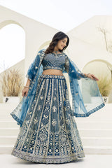 blue emboridery gorgeous lehenga - kalyanja
