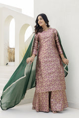 Maroon Jacquard Work Viscose Suit