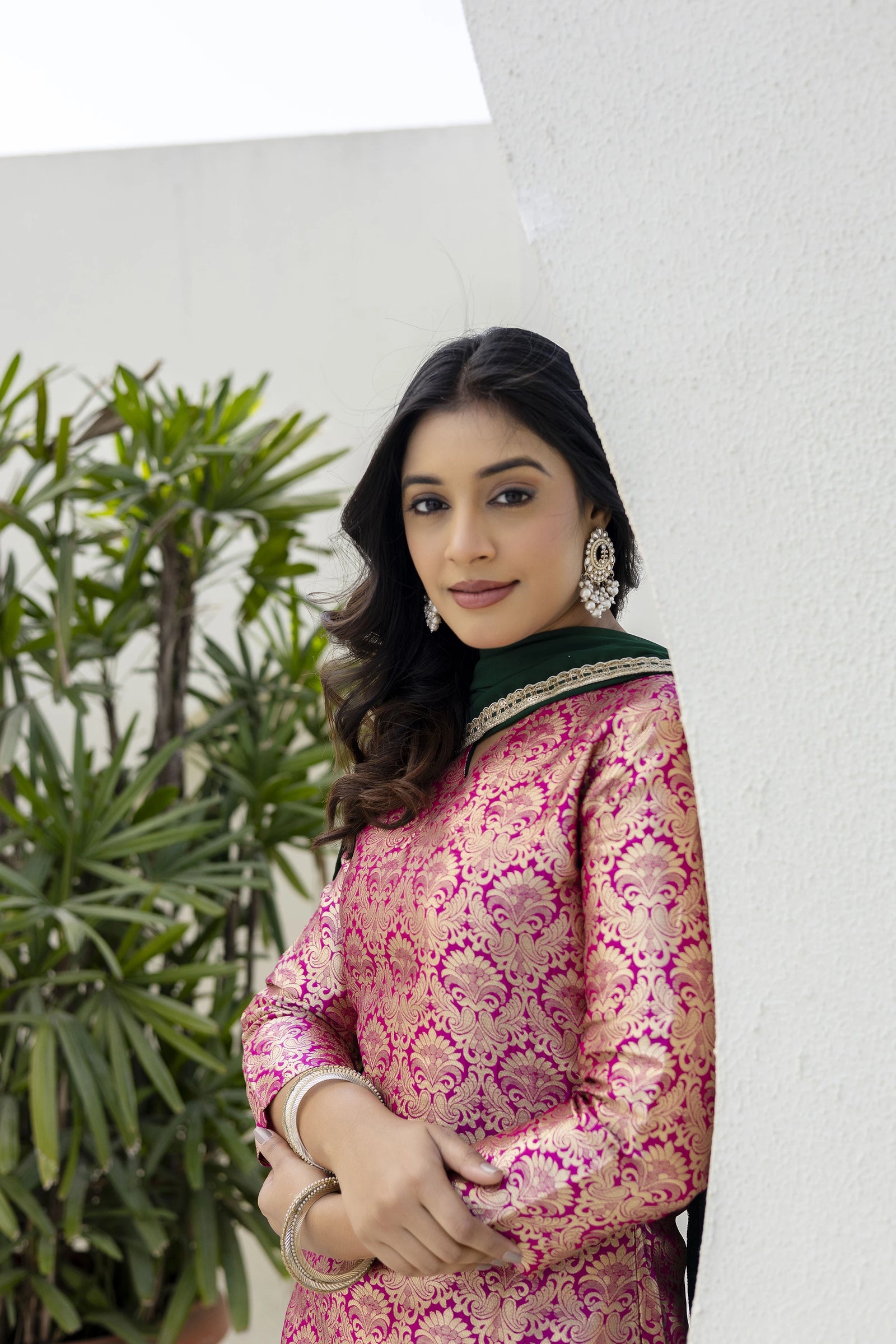 dark pink jacquard work viscose suit