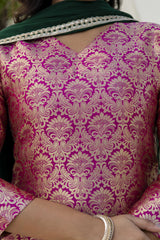 Dark Pink Jacquard Work Viscose Suit
