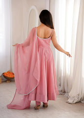 Pink Swarovski suit covered back design with dupatta drape