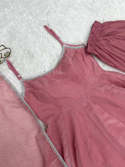Pink Swarovski suit flat lay detail of dupatta and pant border